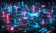 © AhmadTriwahyuutomo - Compelling photo of a futuristic customer segmentation system with illuminated icons of people connected by glowing blue and pink lines, on a technologically advanced interface