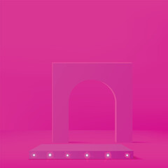 Wall Mural - 3d pink color podium with lighting and minimal pink wall scene Vector