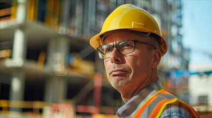 Wall Mural - A man in a hard hat and glasses looking at the camera.