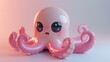 © Saiyon - An endearing 3D clay icon of a blushing octopus in soft pastels, designed using Blender 3D, placed on a matte background with a light gradient.
