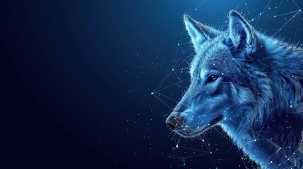 Wolf lines and triangles, point connecting network on blue background.