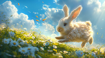 Wall Mural - easter bunny in the grass