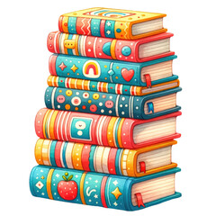 Wall Mural - Stack of colorful books with heart patterns and vibrant designs clipart with transparent background

