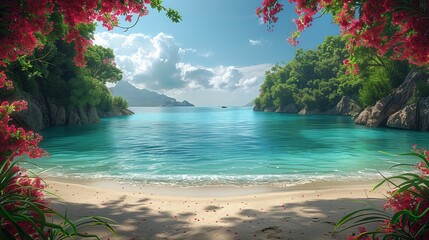Wall Mural - A beautiful beach with a body of water in the background