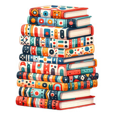 Wall Mural - Stack of books with colorful abstract and dot patterns clipart with transparent background

