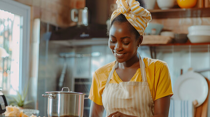 African Female Preparing a Delicious Cake at Home
