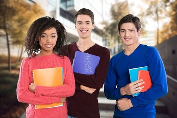 Canvas Print - Group Of Young happy Students Outdoors at University.