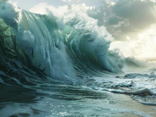 Wall Mural - Wave rolling into shore on a sunny day