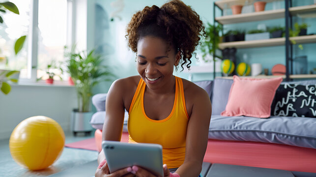 Woman Following Online Exercise