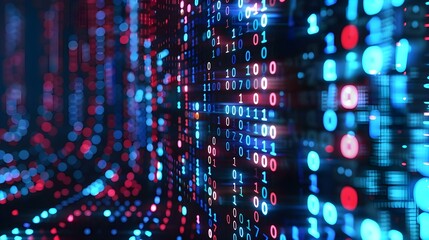 Digital binary code matrix background - 3D rendering