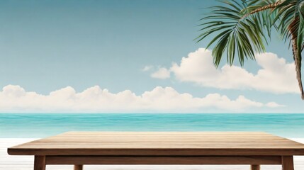 Wall Mural - wood table for presentation product on minimalistic beach background