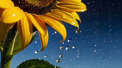 raindrops on beautiful vibrant sun flower petals