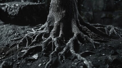 Wall Mural - Tree Roots Black White