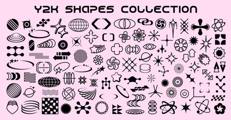 Aufkleber - retro y2k shapes and elements of vector abstract stars, flowers, arrows and hearts. modern graphic s