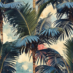 Modern seamless pattern with Glitch art palm trees