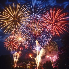 Poster - colorful pops of fireworks lighting up the night sky, marking the climax of a summer celebration.