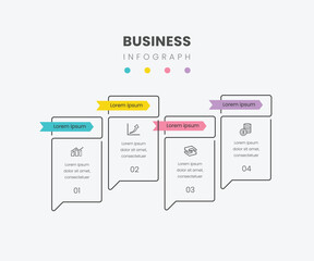 Poster - Four square paper white elements placed in horizontal row. Concept of 4 successive steps to business project success. Modern infographic design template. Simple flat vector illustration for banner.