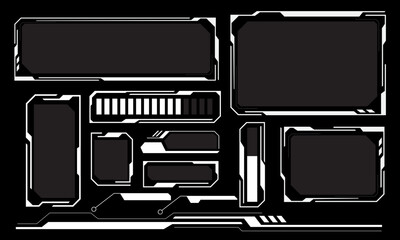 Poster - Hud frames white grey user interface elements design modern technology futuristic control panel screen digital hologram window gaming menu touching cyber monitor set on black background vector