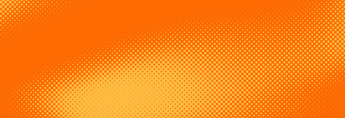 Canvas Print - Orange halftone pattern. Retro comic gradient background. Bright pixelated dotted textured overlay. Cartoon pop art faded gradient pattern. Vector backdrop for poster, banner, advertisement