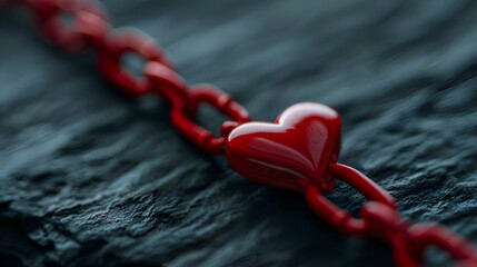 Closeup red heart-shaped chain on a dark background , generative AI