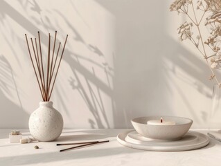 Poster - White table setting with bowl and candle