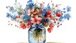 © Thanaseth - Watercolor patriotic bouquet in mason jar with bow, clip art, vibrant and festive design