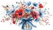 © Thanaseth - Watercolor patriotic bouquet in mason jar with bow, clip art, vibrant and festive design