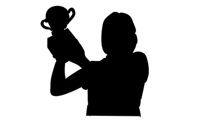 Wall Mural - silhouette of woman holding golden trophy