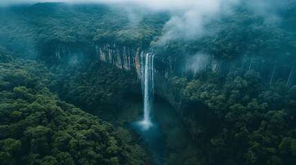 Wall Mural - The waterfall feeding into a swiftly flowing river.