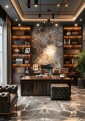 Wall Mural - Luxury Office Interior Design With Marble Wall And Wood