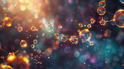 Poster - 3D glass molecules or atoms on light blue background. Concept of biochemical, pharmaceutical medical.