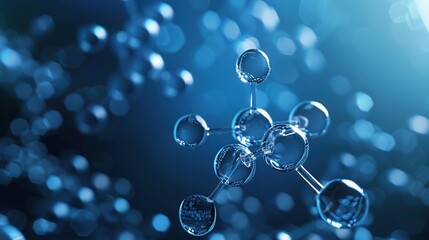 Poster - Abstract connection molecules transparent hydrogen H2 with dark blue background.