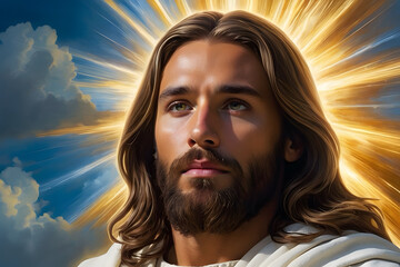 Wall Mural - A digital painting of Jesus Christ in heaven