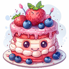 cream dessert with berries. funny cake birthday kawaii