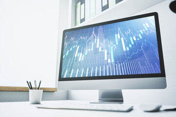 Poster - Modern computer display with abstract financial graph, financial and trading concept. 3D Rendering