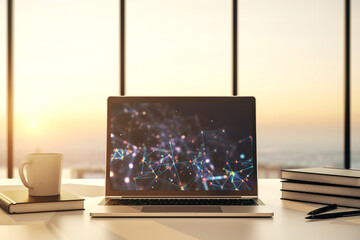 Aufkleber - Modern computer monitor with technology desktop. Research and development software concept. 3D Rendering