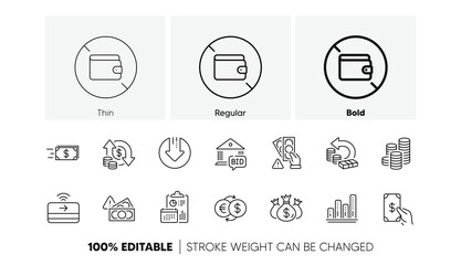 Wall Mural - wallet, coins and contactless payment line icons. pack of money transfer, cash back, change money ic