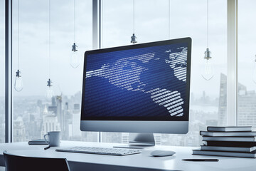 Aufkleber - America map on modern computer monitor, big data and digital technology concept. 3D Rendering