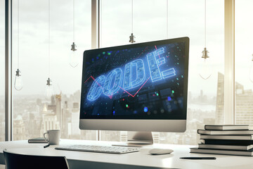 Aufkleber - Creative Code word hologram on modern computer monitor, artificial intelligence and neural networks concept. 3D Rendering