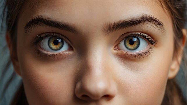 Close-up of young natural female eyes with face isolated