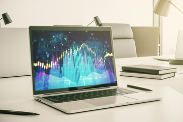 Poster - Abstract creative financial graph on modern laptop monitor, forex and investment concept. 3D Rendering