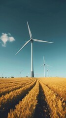 Wall Mural - Wind turbine field side view renewable energy futuristic tone Monochromatic Color Scheme