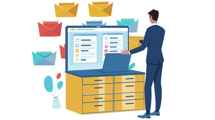 Poster - Man at computer with emails