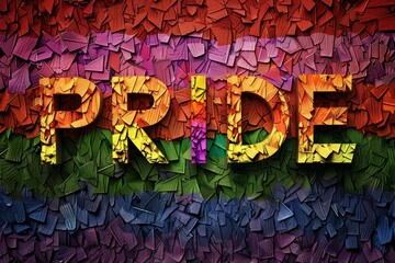 Wall Mural - Creative Pride text with vibrant fabric texture, symbolizing inclusivity, diversity, and celebration in a colorful and dynamic design.