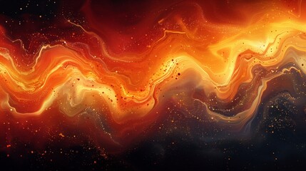 Poster - A dynamic abstract painting dominated by vivid orange and yellow hues, demonstrating fluid and expressive brushwork.