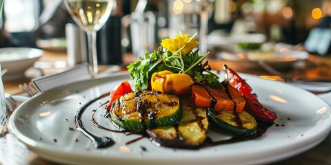 Wall Mural - Grilled vegetable appetizer: delicious, warm plate served in a restaurant, perfect for a gourmet dinner.