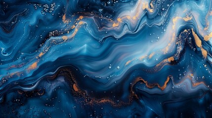 Poster - Fluid art painting featuring swirling patterns in shades of blue and gold.