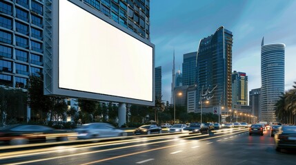 Wall Mural - Realistic Mockup of a Large Billboard on a Busy Street in Abu Dhabi