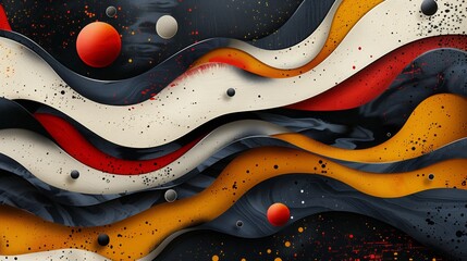 Poster - Fluid art painting featuring vibrant orange, stark white, and deep black colors blending and swirling in an abstract pattern.