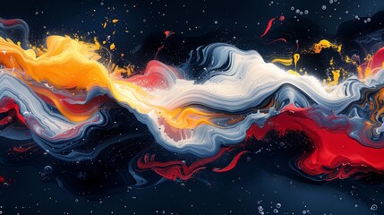 Poster - Fluid art painting featuring a dynamic wave of red, yellow, and blue colors.